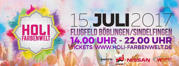 Party Flyer: HOLI Farbenwelt Stuttgart (Flugfeld Bblingen/Sindelfingen) am 15.07.2017 in Bblingen